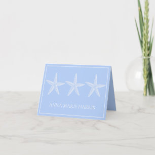 Cartão De Notas Azul costeiro e Starfish branco personalizado