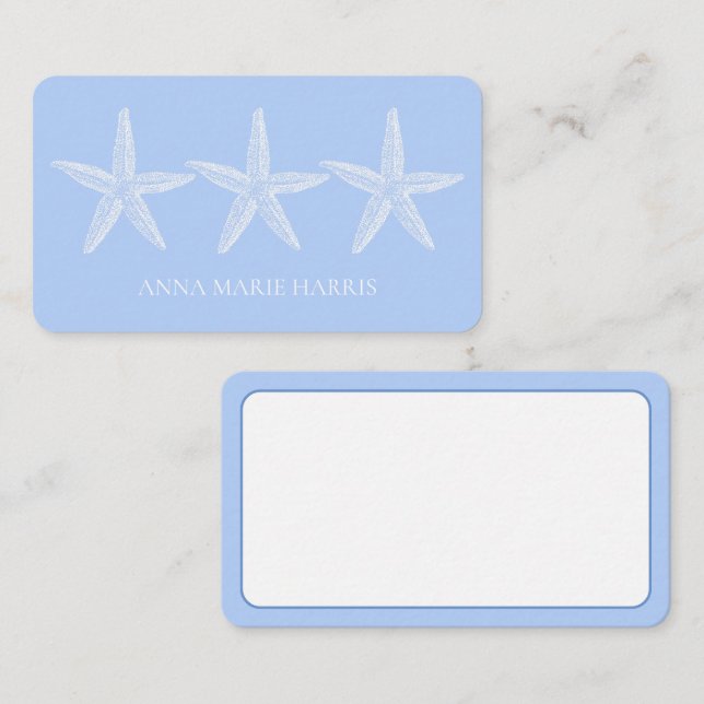 Cartão De Notas Azul costeiro e Starfish branco personalizado (Frente/Verso)