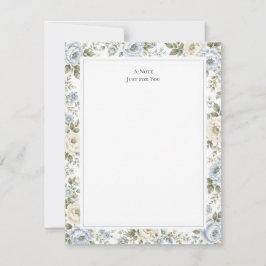 Cartão De Notas Azul Elegante & Floral de Marfim