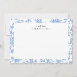 Cartão De Notas Azul Feminino Floral Toile de Jouy Borda Arredonda