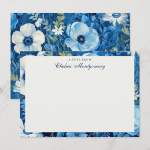 Cartão De Notas Azul Flores Selvagens Pintura de Óleo Personalizad
