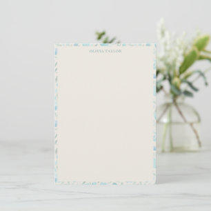 Cartão De Notas Azul Macio Teal Floral Personalizado Nome