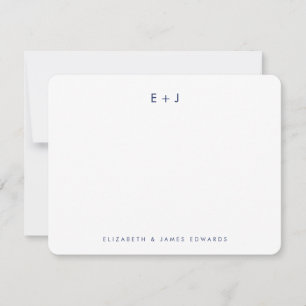 Cartão De Notas Azul Marinho Casal Moderno Monograma Personalizado