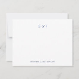 Cartão De Notas Azul Marinho Clássico Elegante Inicial de Casal