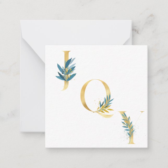 Cartão De Notas Azul-marinho de Natal elegante chique "Alegria" pe (Frente)