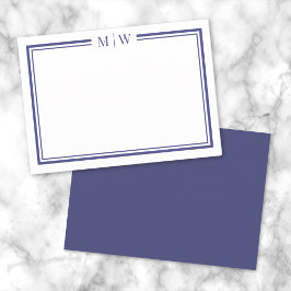 Cartão De Notas Azul Marinho Monograma Minimalista com Duas Bordas