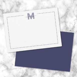 Cartão De Notas Azul Marinho Monograma Minimalista Simples