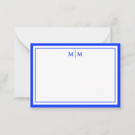 Cartão De Notas Azul minimalista estético com borda e monograma