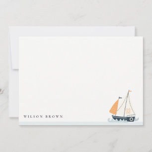 Cartão De Notas Azul Náutico Fofo Barco à Vela Pastel Aniversário