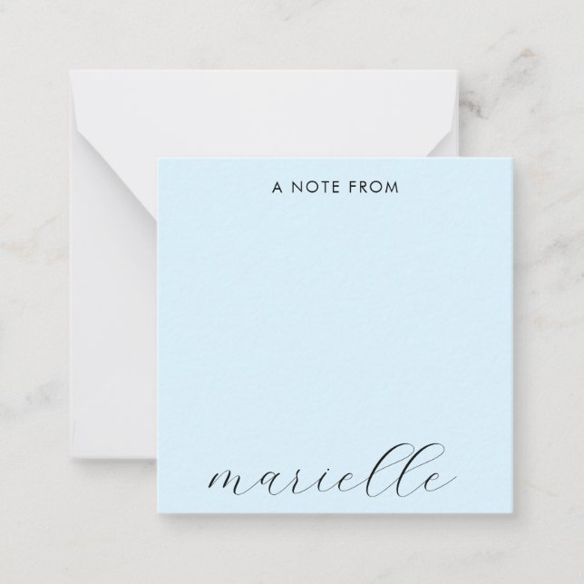 Cartão De Notas Azul Pastel de Script Monograma Elegante (Frente)