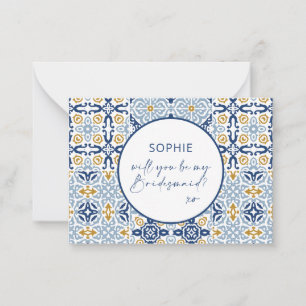 Cartão De Notas Azulejo Amalfi Azul Amarelo Você Será Minha Dama d