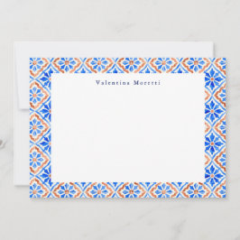 Cartão De Notas Azulejo Elegante Mediterrâneo Padrão Personalizado