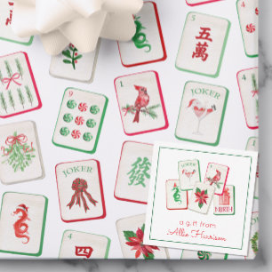 Cartão De Notas Azulejos de Natal Mahjong em Aquarela Enclosure