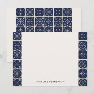 Cartão De Notas Azulejos Geométricos Mediterrânicos Monograma Azul