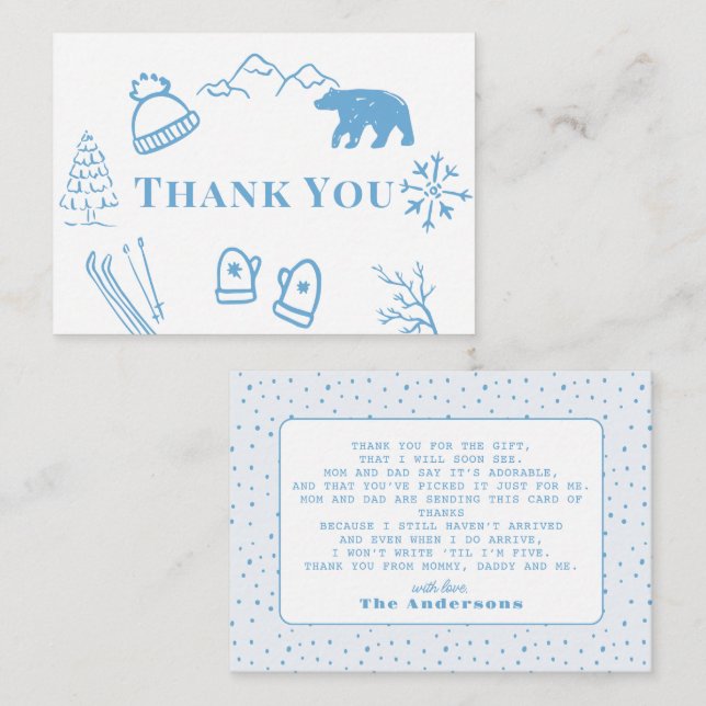 Cartão De Notas Baby It's Cold Outside Blue Baby Shower Thank You (Frente/Verso)