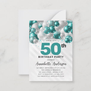 Cartão De Notas Balão de Teal Silver do Orçamento 50º Aniversário