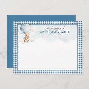 Cartão De Notas Balão do Urso de Teddy do Chá de fraldas Teal