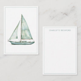 Cartão De Notas Barco à Vela Azul Costeiro Personalizado