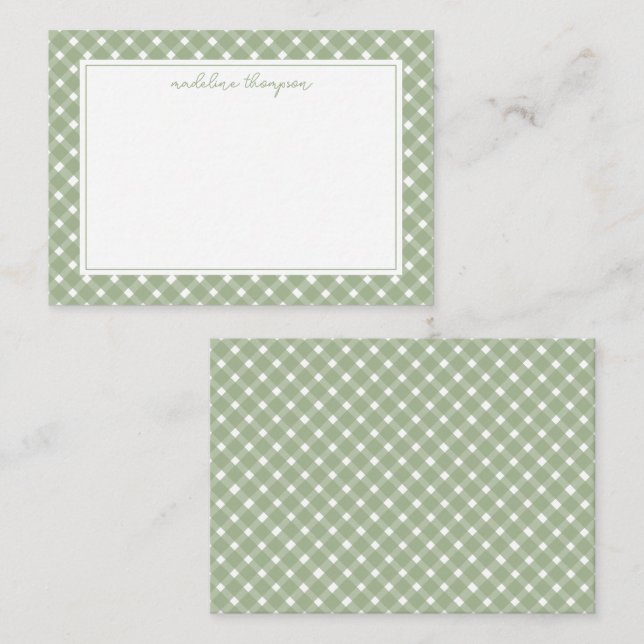 Cartão De Notas Basic Gingham Sage Green Border (Frente/Verso)