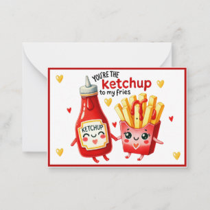 Cartão De Notas Batatas Fritas Kawaii e Ketchup Fofas