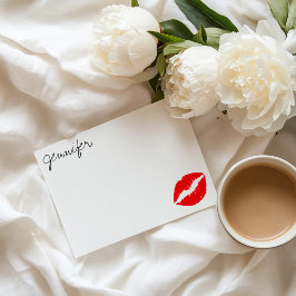 Cartão De Notas Batom Vermelho Brilhante Personalizado Beijo Glamo