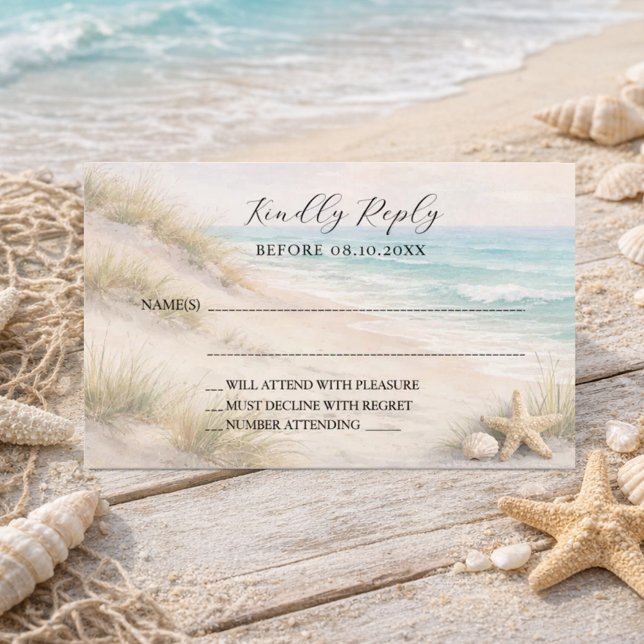 Cartão De Notas Beach coastal wedding response RSVP (Criador carregado)