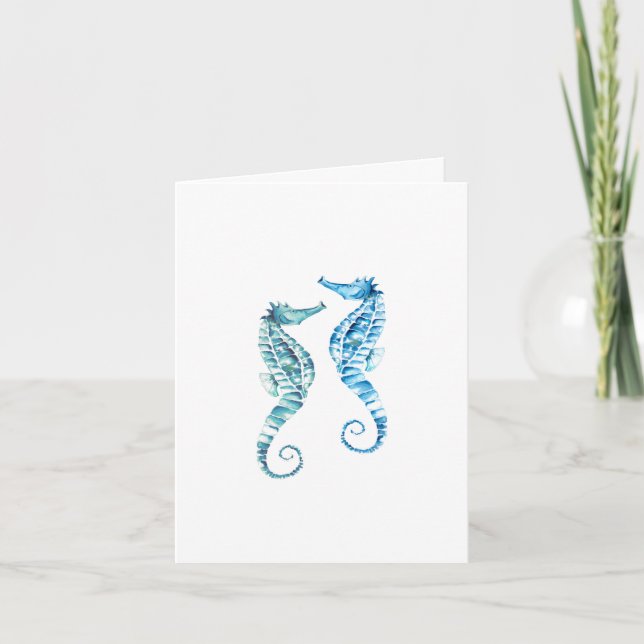 Cartão De Notas Beach Folded Note Cards Turquoise Blue Seahorses (Frente)