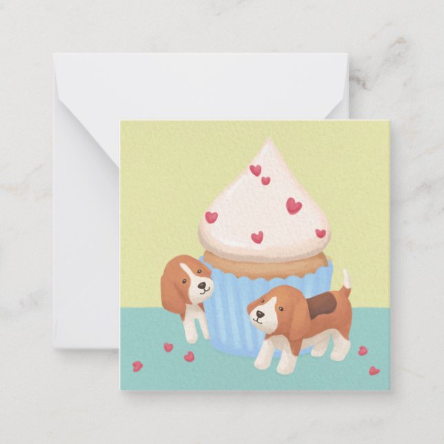 Cartão De Notas Beagles e ilustração do Cupcake (Frente)