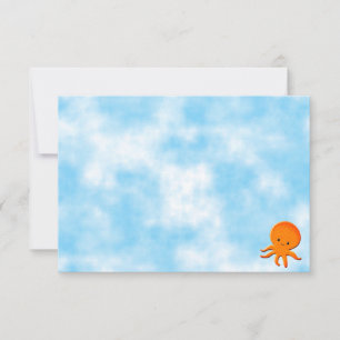 Cartão De Notas Bebê Polvo Fofo Aquarela Azul Personalizado em Bra