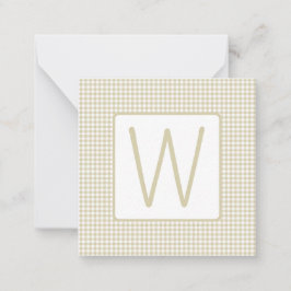 Cartão De Notas Beige and White Gingham Plaid Monogram