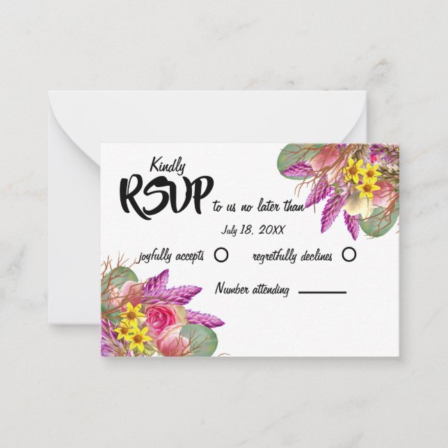 Cartão De Notas Bela placa de nota RSVP de Jardim Botânico Floral (Frente)