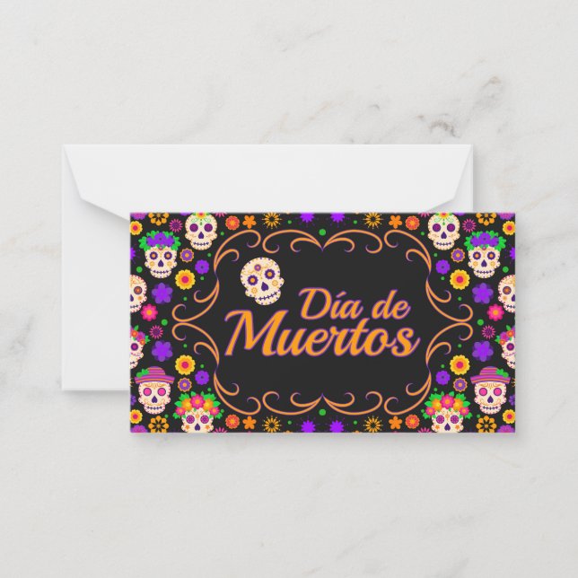 Cartão De Notas Belo crânio com flores Día de los Muertos (Frente)