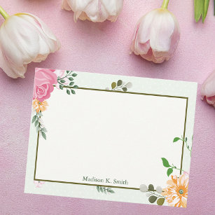 Cartão De Notas Belo Papel de carta Floral Personalizado Vintage