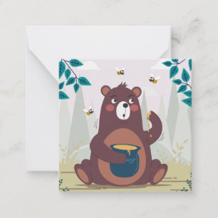 Cartão De Notas Belo Urso Curtindo Mel