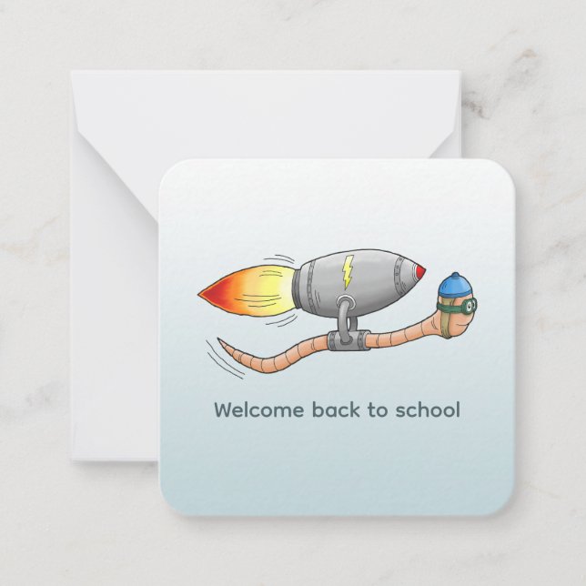 Cartão De Notas Bem-vindo de Volta à Escola Rocket Worm (Frente)