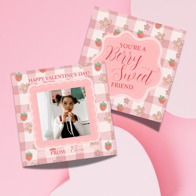 Cartão De Notas Berry Sweet Pink Gingham Valentines Classroom Card (Share this Berry Sweet Pink Gingham Valentine's Classroom Note Card! )