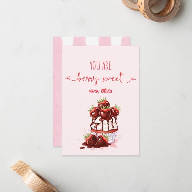 Cartão De Notas Berry Sweet Stripes Cupcake Whimsy Valentines Day (Frente/Verso In Situ)