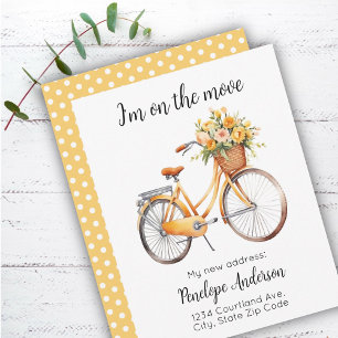 Cartão De Notas Bicicleta Fofa com Flores Novo Endereço