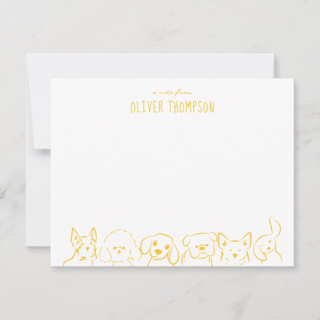 Cartão De Notas Bilhete Amarelo de Cachorro Fofo Desenho de Animai (Frente)