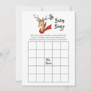 Cartão De Notas Bingo de Chá de Bebê de Natal com Rena Antiga Vint