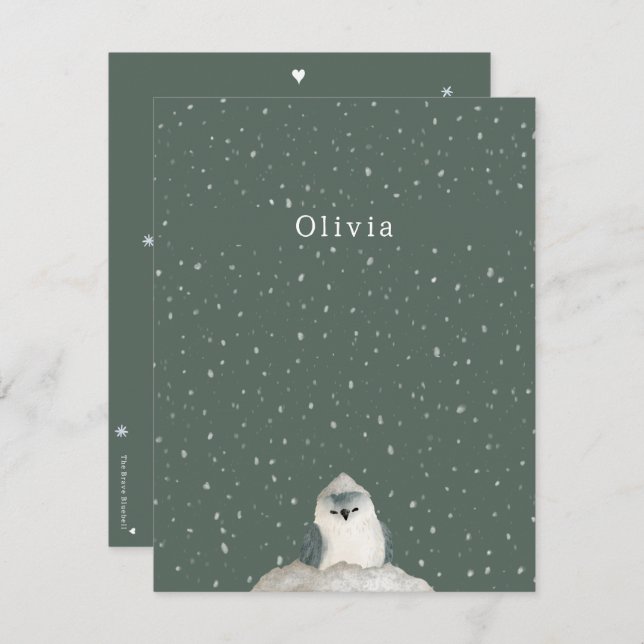 Cartão De Notas Birth Announcement Card Little Bird In The Snow (Frente/Verso)