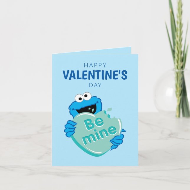 Cartão De Notas Biscoito Monstro "Be Mine" Coração de Doce do Dia  (Frente)