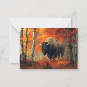 Cartão De Notas Bison no Trabalho de arte de Autumn Woods