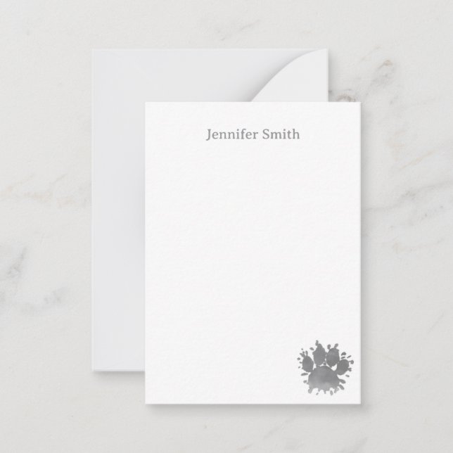 Cartão De Notas Black Dog Paw Watercolor Personalized Stationery  (Frente)