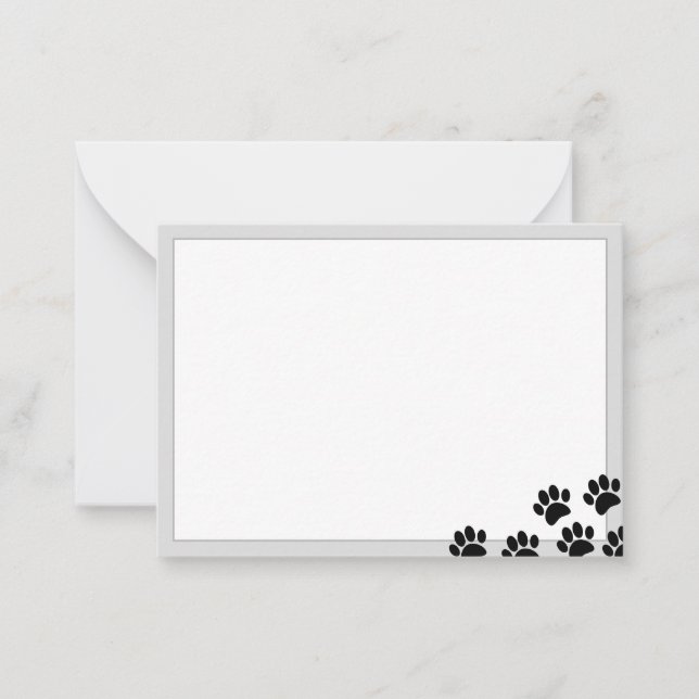 Cartão De Notas Black Puppy Paw Prints Elegant Gray Borders (Frente)