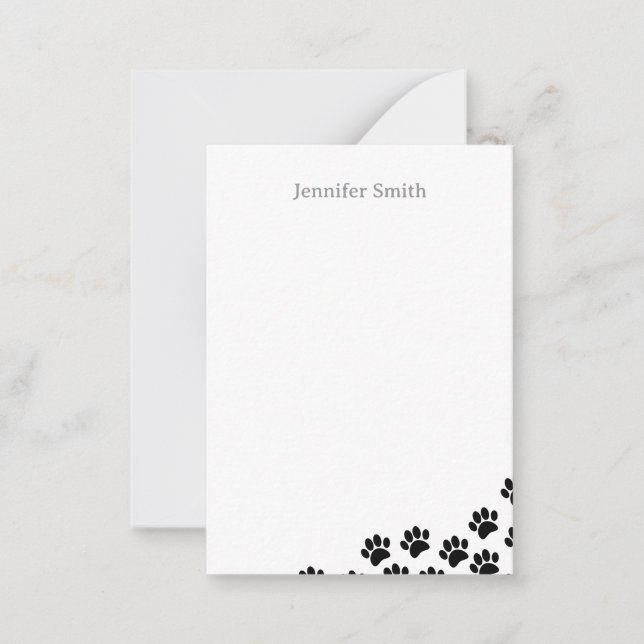 Cartão De Notas Black Puppy Paw Prints Personalized Stationery (Frente)