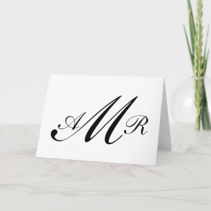 Cartão De Notas Black White Three Initials Monogram Script