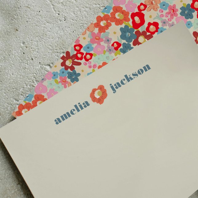 Cartão De Notas Blooming Joy Bold Bright Floral Personalizado (Blooming Joy Bold Bright Floral Personalized Note Card)