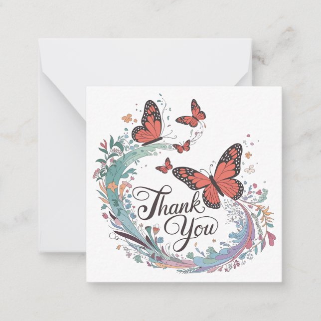Cartão De Notas Blossomas e Borboletas Obrigado (Frente)