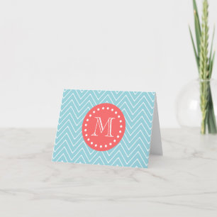 Cartão De Notas Blue and Coral Chevron with Custom Monogram